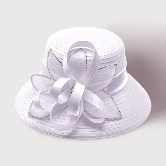 Rhinestone Rim Flower Bow Dressy Hat main image 3